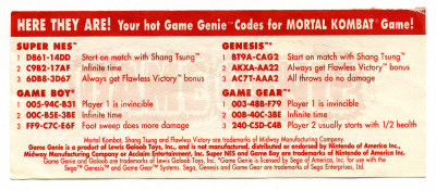 Game Genie Code Update Pull-off flier flyer - circa 1993