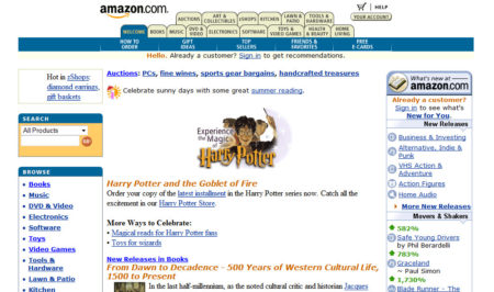 A screenshot of Amazon.com in 2000.